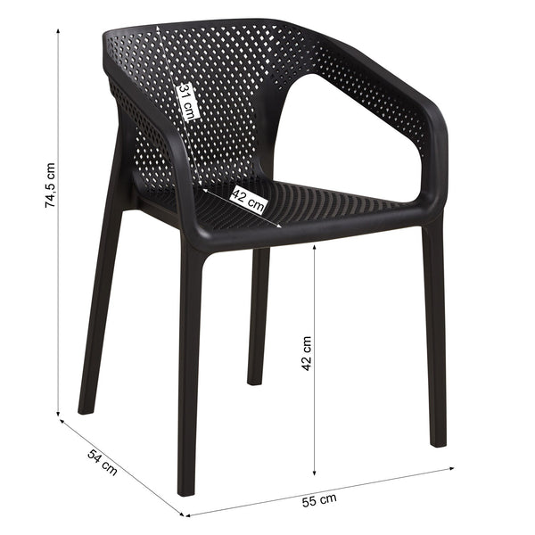 Gartenstuhl mit Armlehnen 4er Set Gartensessel Schwarz Stühle Kunststoff