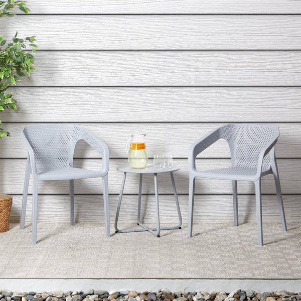 Gartenstuhl mit Armlehnen 2er Set Gartensessel Grau Kunststoff Stapelstühle