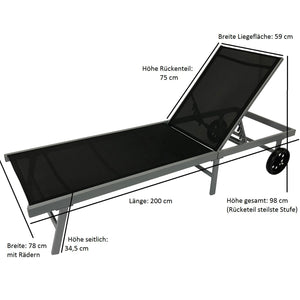 Rollenliege OSTIA, Aluminium silber + Textilgewebe schwarz