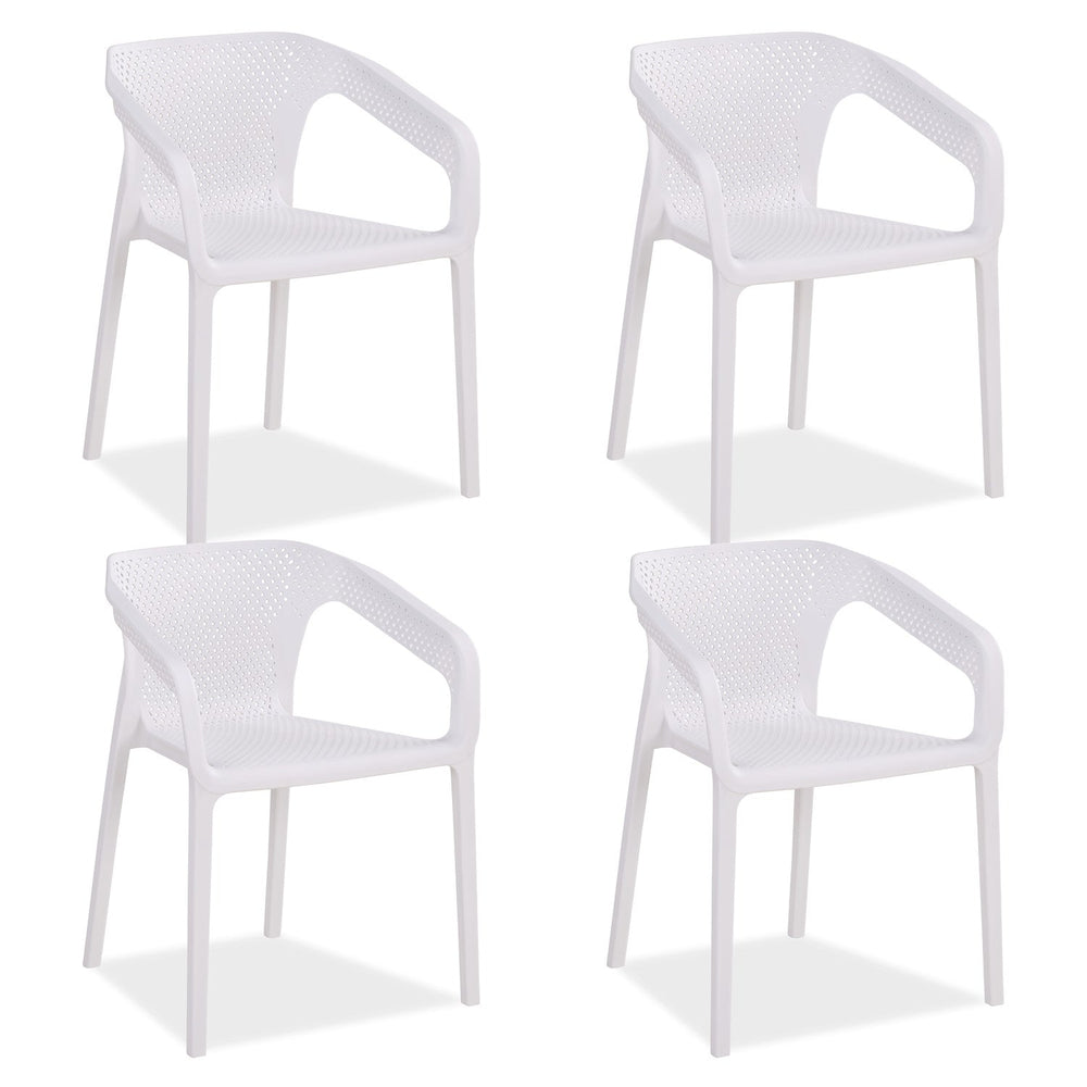 Gartenstuhl mit Armlehnen 4er Set Gartensessel Weiss Kunststoff Stapelstühle