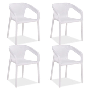 Gartenstuhl mit Armlehnen 4er Set Gartensessel Weiss Kunststoff Stapelstühle