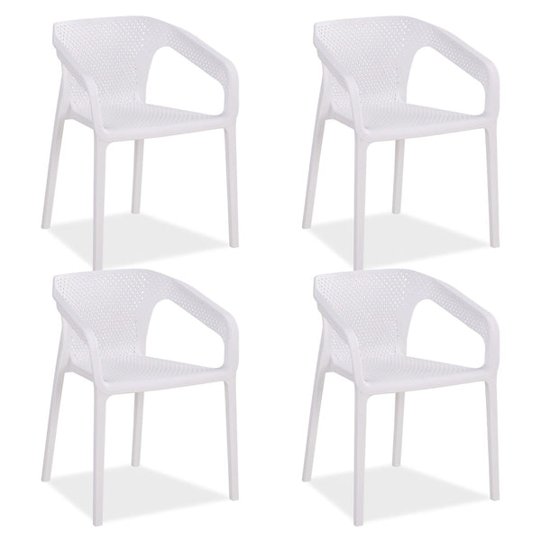 Gartenstuhl mit Armlehnen 4er Set Gartensessel Weiss Kunststoff Stapelstühle