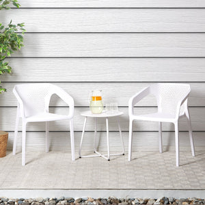 Gartenstuhl mit Armlehnen 4er Set Gartensessel Weiss Kunststoff Stapelstühle