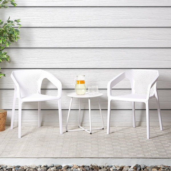 Gartenstuhl mit Armlehnen 4er Set Gartensessel Weiss Kunststoff Stapelstühle