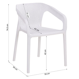 Gartenstuhl mit Armlehnen 4er Set Gartensessel Weiss Kunststoff Stapelstühle