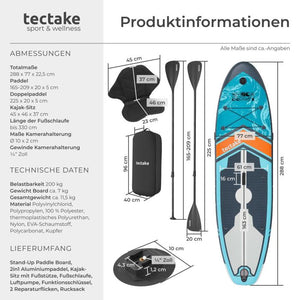 Stand-Up Paddle Board 2in1 Palagios türkis/orange 288 cm mit Kamerahalterung