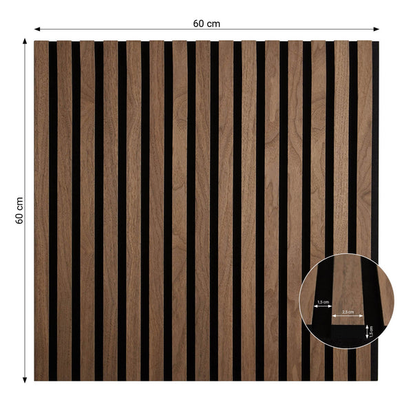 2er-Set |Akustikpaneele Wandpaneele 60 x 60 cm Braun Walnuss | Holz | 3D Leisten