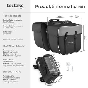 Set Fahrradtasche Georg und Fahrradrahmentasche schwarz 20,5 x 10 x 10,5 cm