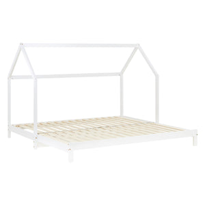 Hausbett 90x200 cm Weiss | Funktionsbett ausziehbar zum Doppelbett | mit Lattenrost | mit Matratzen