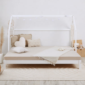 Hausbett 90x200 cm Weiss | Funktionsbett ausziehbar zum Doppelbett | mit Lattenrost | mit Matratzen
