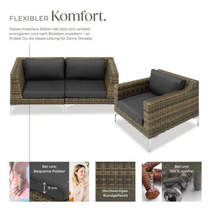 Modulares Rattanset Villanova Set 1 - 2-Sitzer (Ecke links + Ecke rechts + Sessel)