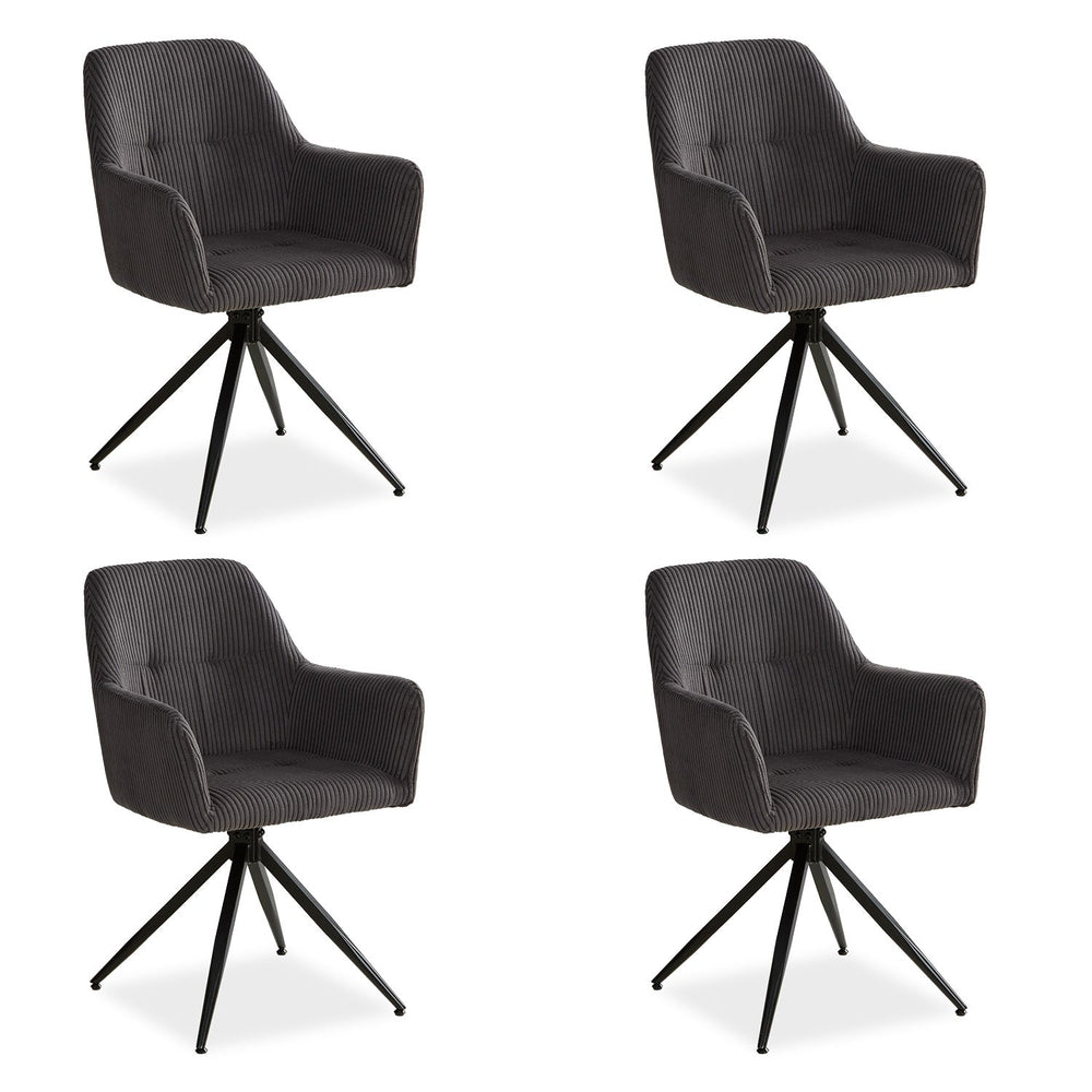Polsterstuhl Cord Grau | 4er Set | drehbar | mit Armlehnen | Küche Esszimmer Büro