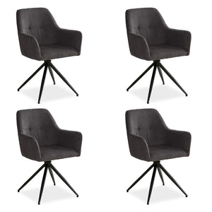 Polsterstuhl Cord Grau | 4er Set | drehbar | mit Armlehnen | Küche Esszimmer Büro
