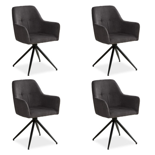 Polsterstuhl Cord Grau | 4er Set | drehbar | mit Armlehnen | Küche Esszimmer Büro
