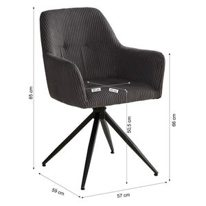 Polsterstuhl Cord Grau | 4er Set | drehbar | mit Armlehnen | Küche Esszimmer Büro
