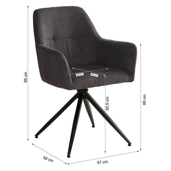Polsterstuhl Cord Grau | 4er Set | drehbar | mit Armlehnen | Küche Esszimmer Büro