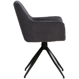 Polsterstuhl Cord Grau | 4er Set | drehbar | mit Armlehnen | Küche Esszimmer Büro