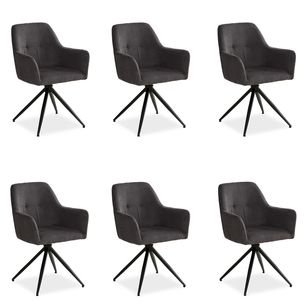 Polsterstuhl Cord Grau | 6er Set | drehbar | mit Armlehnen | Küche Esszimmer Büro