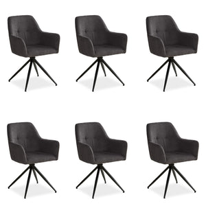 Polsterstuhl Cord Grau | 6er Set | drehbar | mit Armlehnen | Küche Esszimmer Büro