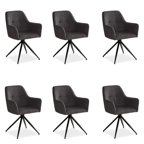 Polsterstuhl Cord Grau | 6er Set | drehbar | mit Armlehnen | Küche Esszimmer Büro