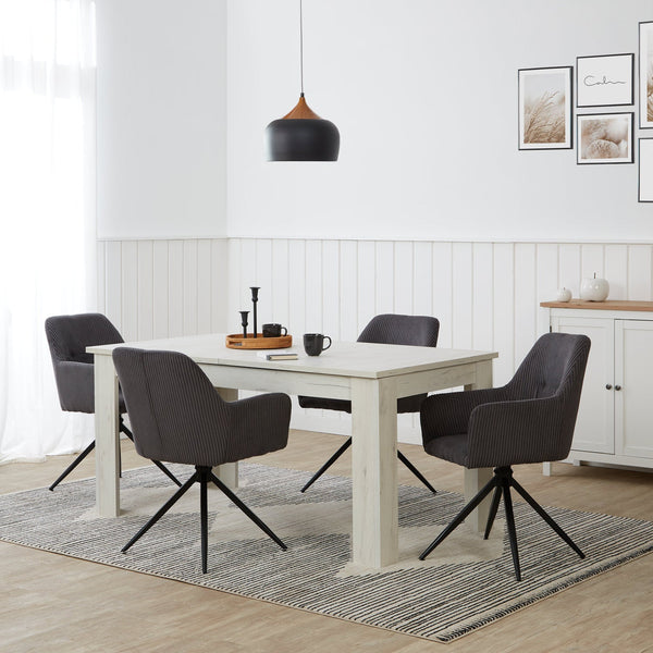 Polsterstuhl Cord Grau | 6er Set | drehbar | mit Armlehnen | Küche Esszimmer Büro