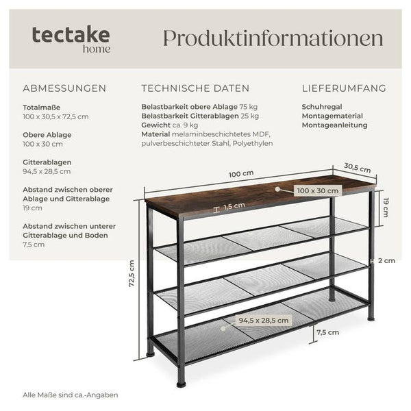 Schuhregal Portsmouth Industrial Holz dunkel, rustikal