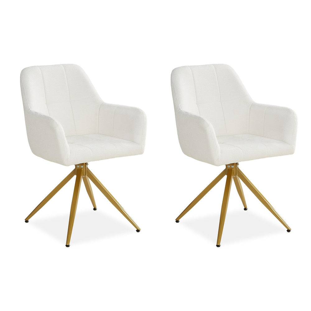 Polsterstuhl Bouclé Beige | 2er Set | drehbar | mit Armlehnen | Küche Esszimmer Büro