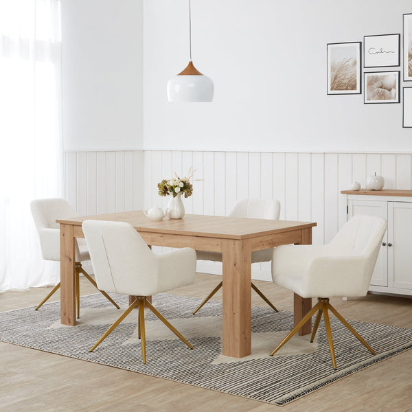 Polsterstuhl Bouclé Beige | 4er Set | drehbar | mit Armlehnen | Küche Esszimmer Büro