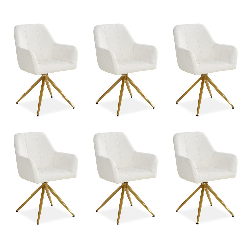 Polsterstuhl Bouclé Beige | 6er Set | drehbar | mit Armlehnen | Küche Esszimmer Büro