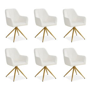 Polsterstuhl Bouclé Beige | 6er Set | drehbar | mit Armlehnen | Küche Esszimmer Büro