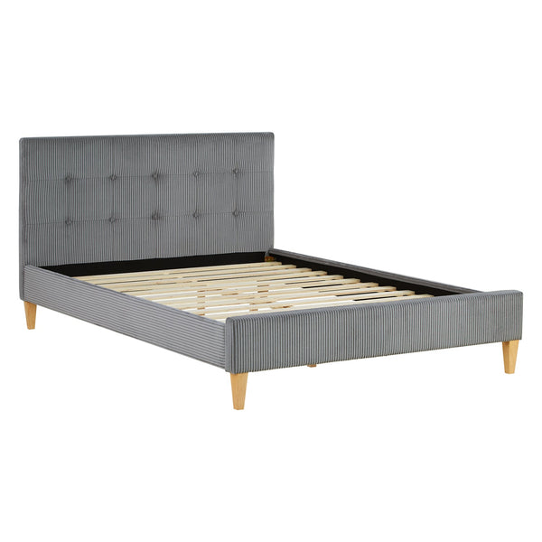 Polsterbett 140x200 cm Grau Cord | mit Lattenrost | mit Matratze | Doppelbett Stoffbett