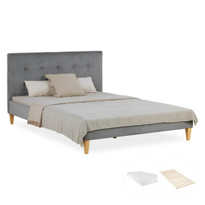 Polsterbett 140x200 cm Grau Cord | mit Lattenrost | mit Matratze | Doppelbett Stoffbett