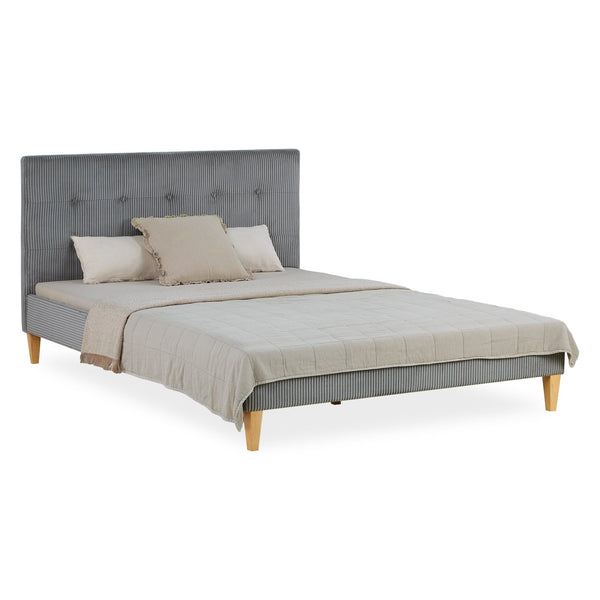 Polsterbett 140x200 cm Grau Cord | mit Lattenrost | mit Matratze | Doppelbett Stoffbett