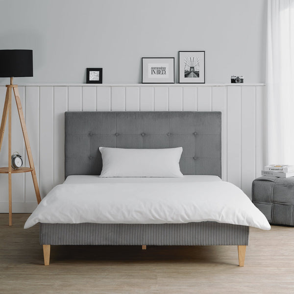 Polsterbett 140x200 cm Grau Cord | mit Lattenrost | mit Matratze | Doppelbett Stoffbett