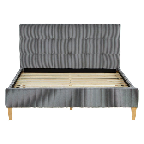 Polsterbett 140x200 cm Grau Cord | mit Lattenrost | mit Matratze | Doppelbett Stoffbett
