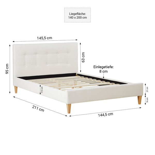 Polsterbett 140x200 cm Beige Bouclé | mit Lattenrost | mit Matratze | Doppelbett