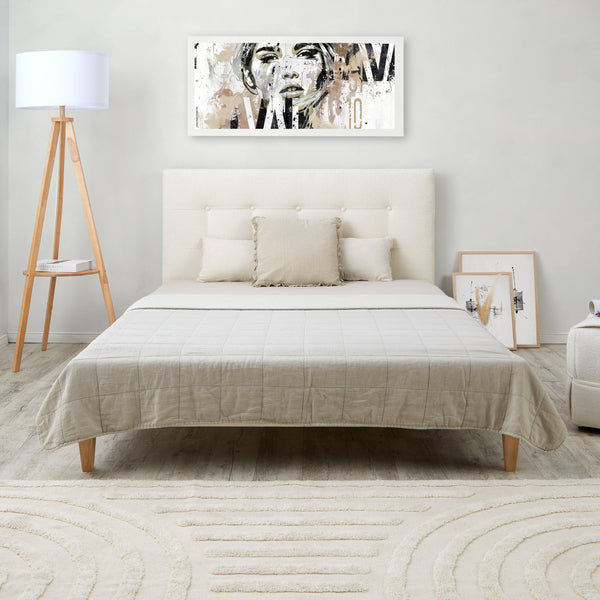 Polsterbett 140x200 cm Beige Bouclé | mit Lattenrost | mit Matratze | Doppelbett