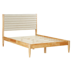 Holzbett mit Polsterkopfteil 140x200 cm Eiche Beige Bouclé | mit Lattenrost | mit Matratze