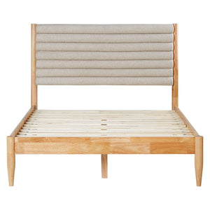 Holzbett mit Polsterkopfteil 140x200 cm Eiche Beige Bouclé | mit Lattenrost | mit Matratze