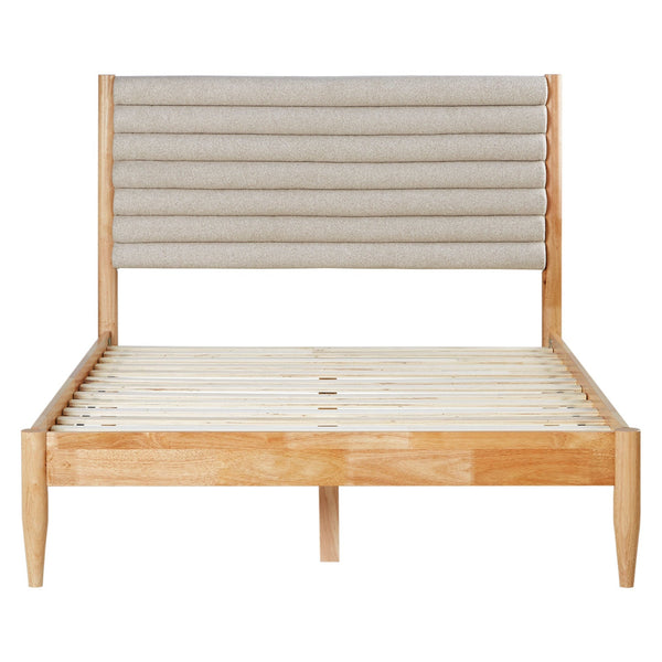 Holzbett mit Polsterkopfteil 140x200 cm Eiche Beige Bouclé | mit Lattenrost | mit Matratze
