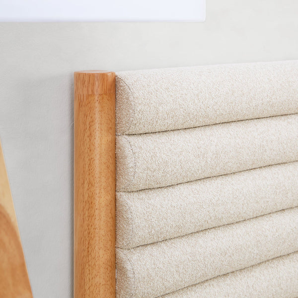 Holzbett mit Polsterkopfteil 140x200 cm Eiche Beige Bouclé | mit Lattenrost | mit Matratze