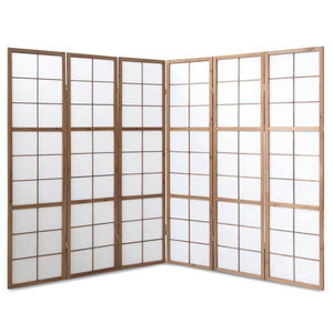 6 fach Holz Paravent Raumteiler tabak