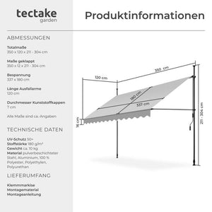Klemmmarkise hellgrau 350 x 180 cm