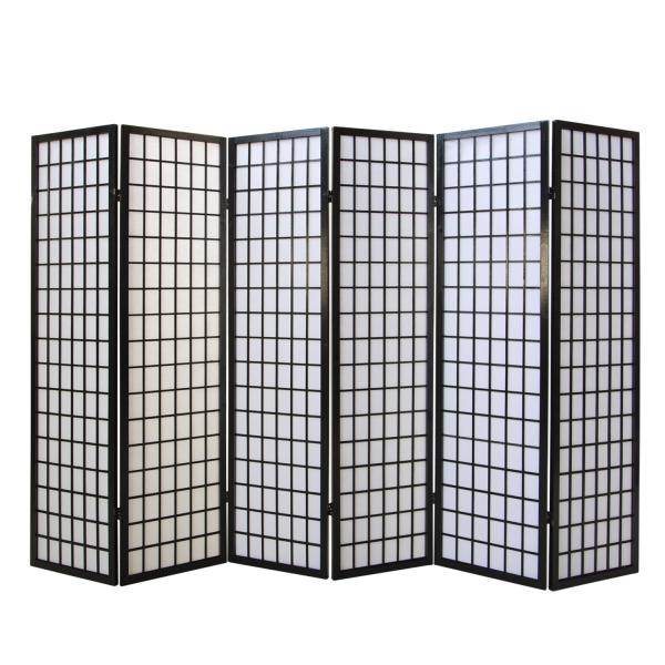 6fach Holz Paravent Raumteiler Shoji Wand schwarz !NEU!
