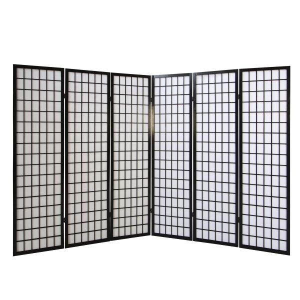 6fach Holz Paravent Raumteiler Shoji Wand schwarz !NEU!