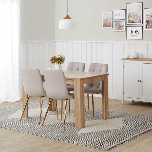 Esstisch mit 4 Stühlen Set 120x80 cm Samt Natur Creme