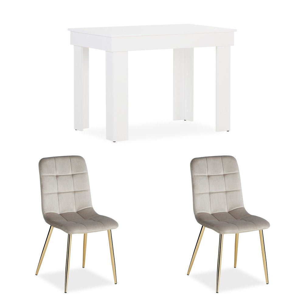 Essgruppe 2er-Set Polsterstühle Creme Samt ohne Armlehne Esstisch Weiss 90 x 60 cm