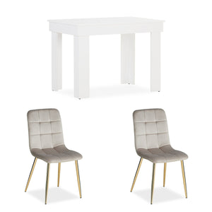 Essgruppe 2er-Set Polsterstühle Creme Samt ohne Armlehne Esstisch Weiss 90 x 60 cm