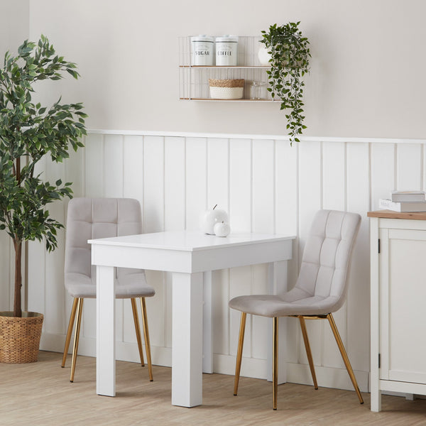 Essgruppe 2er-Set Polsterstühle Creme Samt ohne Armlehne Esstisch Weiss 90 x 60 cm