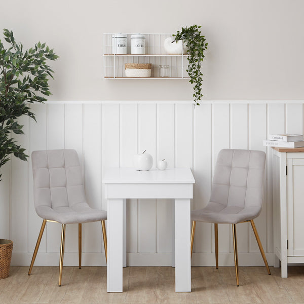 Essgruppe 2er-Set Polsterstühle Creme Samt ohne Armlehne Esstisch Weiss 90 x 60 cm